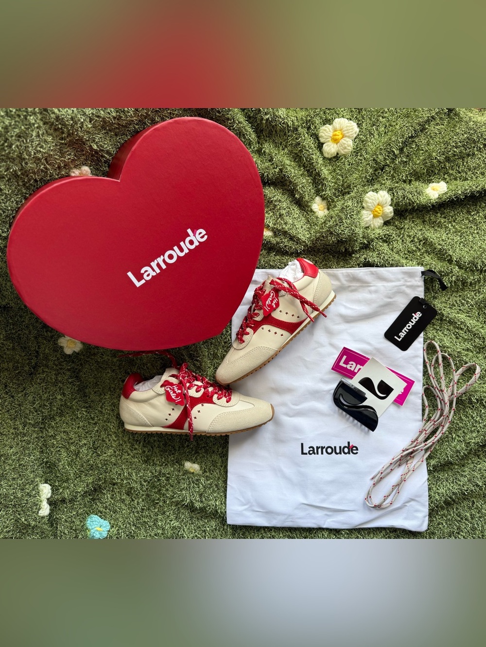 Stella Amore Sneaker In Ivory Leather and Scarlet Suede - Valentine’s Edition